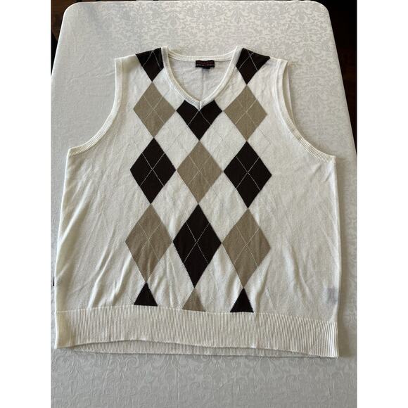 Koman Jeans Acrylic Sweater Vest Size XXL V-Neck Argyle Cream Multicolor - Picture 1 of 10